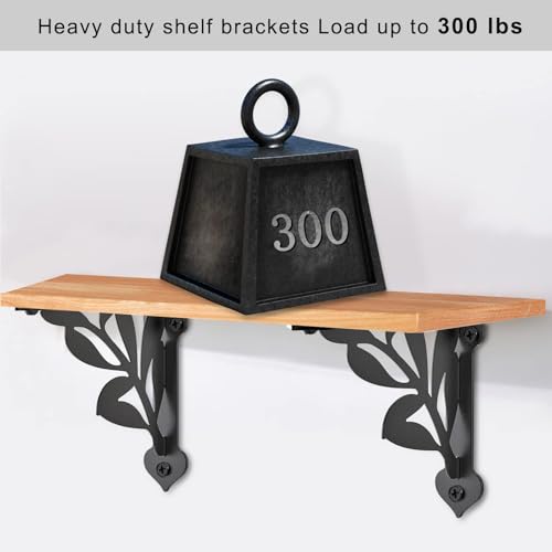 SELEWARE Heavy Duty Shelf Brackets 12 Inch, Branch Shelves Brackets, 300LB Capacity Decorative Metal L Brackets for Floating Shelves, Black Rustic Wall Mount Shelving Bracket with Screws, 4 Pack - size: 12 Inch, style: Branch-4 pack