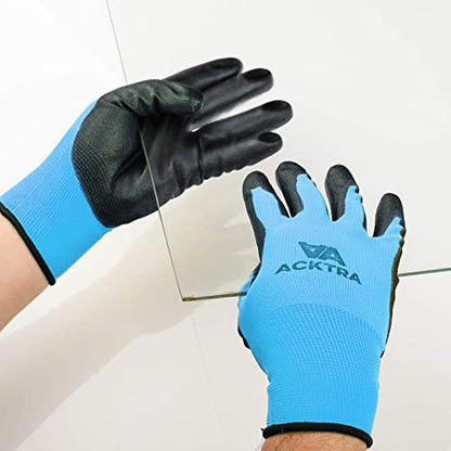 ACKTRA Ultra-Thin PU Safety WORK GLOVES 12 Pairs, WG002 Blue/White, Large - color: Blue/White, size: Large (Pack of 12)