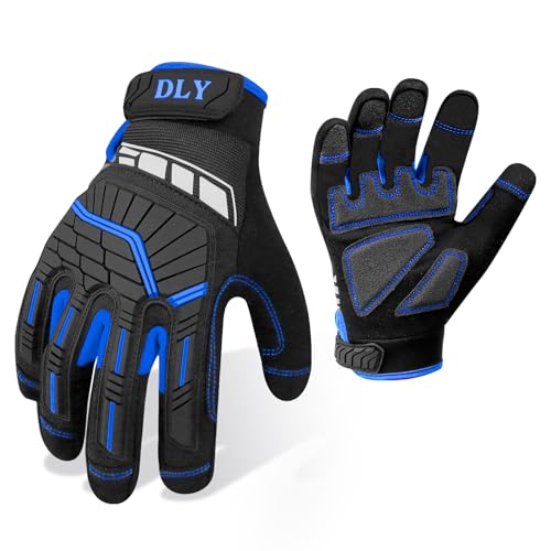 DLY Heavy Duty Work Gloves, Impact Protection Mechanic Gloves, Synthetic Leather Work Gloves, Touchscreen Capable - color: Blue, size: Large