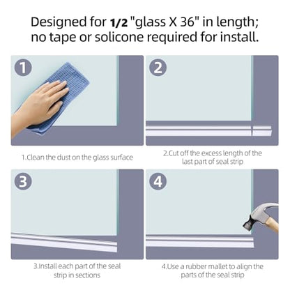 POZIA Shower Door Bottom Seal Frameless Glass Shower Door Seal Strip Clear Vinyl Durable Stop Shower Leaks and Create a Water Barrier Ultra Clear (2PACK-1/2in) - style: 2PACK-1/2in