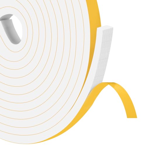 Foam Weather Stripping Strong Adhesive, 1/2 in x 1/4 in x 13Ft White Door Weather Stripping, Tool-Free for Local Medium Gap Sealing - color: White, size: 1/2 In x 1/4 In x 13Ft