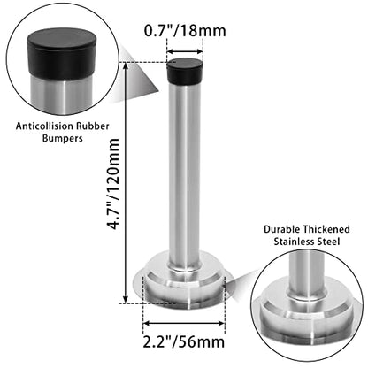 1pc 5 Inch Door Stops, Self Adhesive Long Door Stopper, Stainless Steel Sound Dampening Door Stop, Wall Mount Screw Doorstop with Rubber Bumper (Silver) - size: 5 Inch-Silver