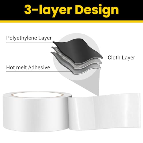 Professional Heavy-Duty Duct Tape 2 Inches x 30 Yards, Waterproof Cloth Gaffer Tape for Indoor/Outdoor Use, Repairs, Bundling, Sealing & DIY, 1 Roll - White - size: White, 1 Roll - 2In x 30Yd