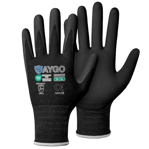KAYGO Safety Work Gloves MicroFoam Nitrile Coated, 3 Pairs KG18NB,Seamless Knit Nylon Glove with full fingers Touchscreen, Ideal for Automotive,Warehouse,Construction (XL, Black) - color: Black, size: X-Large