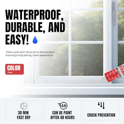 GH1200 150 ML/5 FL Oz Silicone Caulk Clear Silicone Sealant Waterproof, Kitchen & Bathroom Caulk - Shrink & Crack Proof - Indoor & Outdoor Use Silicone Glue - Strong Caulking Formula Tube - style: 150 ML Clear Sealant