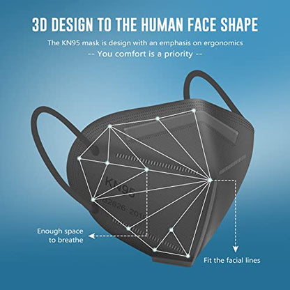 WWDOLL KN95 Face Mask 25 Pack, 5-Layers Breathable Disposable KN95 Masks - color: Gray