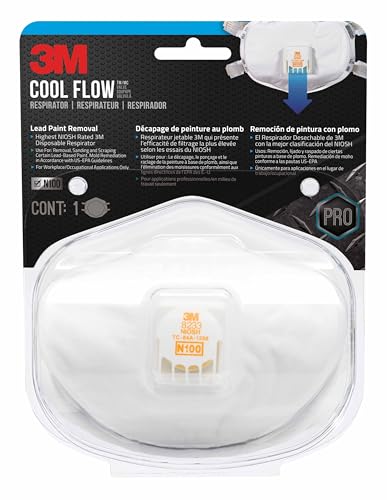 3M N100 Lead Paint Removal Valved Respirator 8233, 1 Pack, COOL FLOW Exhalation Valve, NIOSH-APPROVED, Advanced Filter Media For Easy Breathing, Adjustable Noseclip, Soft Foam Faceseal (8233PA1-B-PS)