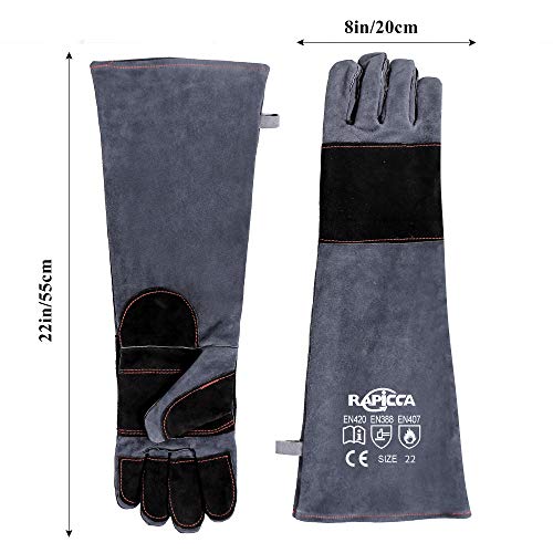 RAPICCA Animal Handling Gloves Bite Proof Reinforced Leather Padding Dog,Cat Scratch,Bird Handling Falconry Gloves Grabbing,Reptile Squirrel Snake Bite 22in Grey-Black - style: 22 Inches