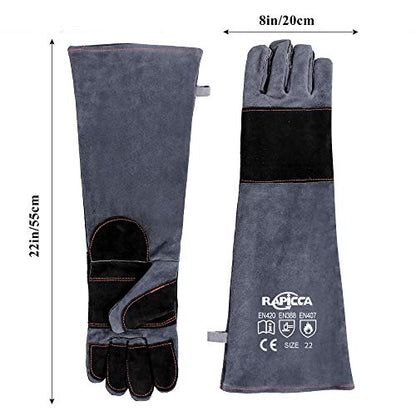 RAPICCA Animal Handling Gloves Bite Proof Reinforced Leather Padding Dog,Cat Scratch,Bird Handling Falconry Gloves Grabbing,Reptile Squirrel Snake Bite 22in Grey-Black - style: 22 Inches