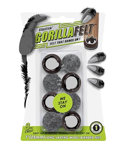 GorillaFelt CB257 Chair Leg Floor Protectors/Felt Glides (Set of 8) Tap On Felt Furniture Pads Guaranteed to Stay On, 1 Inch Round Sliders - size: 1 Inch 8 Pack