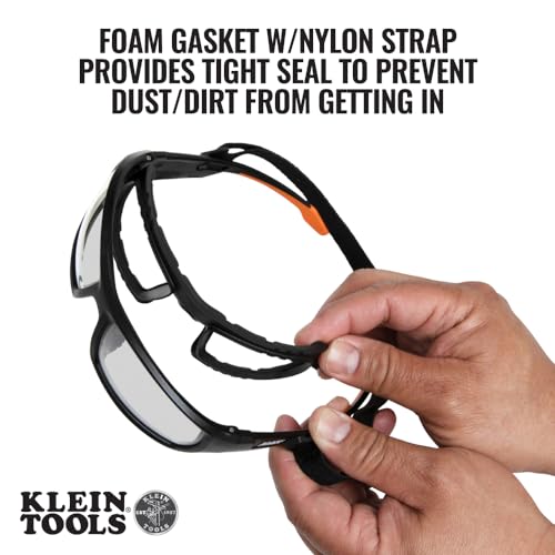 Klein Tools 60470 Safety Glasses, ANSI Z87.1+ Pro Full Frame Gasket Safety Glasses, Clear Lenses, UV Protection, Anti-Fog, Scratch Resistant - style: Professional With Gasket