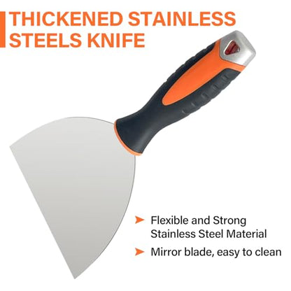 Drywall Hand Tool Kit, 5Pcs Stainless Steel Putty Knife Scrapers Taping Knife with Mud Pan for Drywall Repairing, Paint Scraping and Wallpaper Removing (6pcs) - color: 6pcs
