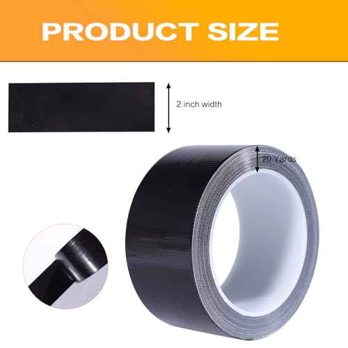 Black Duct Tape Heavy Duty, Waterproof Strong Adhesive Duct Tape for Indoor Outdoor Repairs Packaging Arts Crafts Projects, Tear by Hand 2 Inch x 20 Yards - color: Black