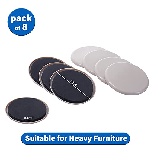 Furniture Sliders for Carpet, 8 Pcs 5" Round Furniture Moving Pads, Heavy-Duty Furniture Movers - Reusable Slider, Move Any Item Quickly, Easily and Safe! - size: Beige