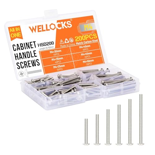 WELLOCKS Cabinet Pulls Knobs Screws M4 25-50mm 200 PCS Assortment Silver Machine Screws Pan Washer Head Metal Phillips Screws Kit for Cabinet Drawer Cupboard Closet Handles Install(HSD200) - color: Silver, size: 200pcs
