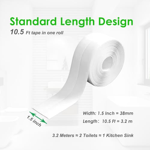 1.5" * 10.5' Kitchen & Bath Tape Caulk Strip, Upgraded Acrylic Glue PVC Self Adhesive Waterproof Caulking Sealing Tape, Decorative Sealant Trim for Kitchen Sink Toilet Bathtub (White) - style: White3.2M
