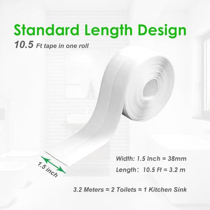 1.5" * 10.5' Kitchen & Bath Tape Caulk Strip, Upgraded Acrylic Glue PVC Self Adhesive Waterproof Caulking Sealing Tape, Decorative Sealant Trim for Kitchen Sink Toilet Bathtub (White) - style: White3.2M