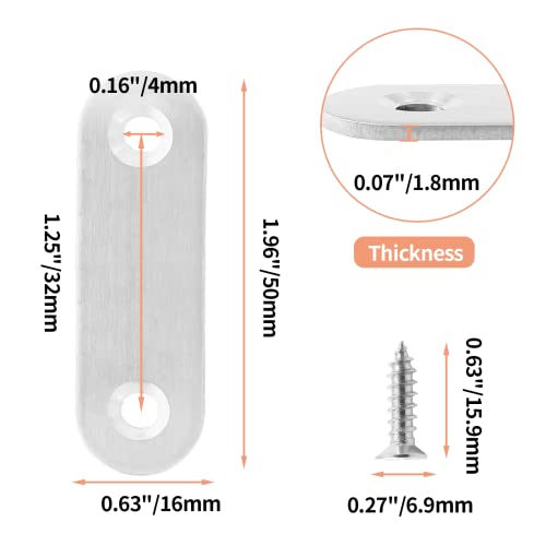 Jiozermi 24 Pcs Straight Brace, Flat Brace 2” x 0.6”, Stainless Steel Straight Bracket, Mending Joining Plates for Wood, Board, Bed Frame, Furniture & Shelves, Silver - size: Silver, 2” x 0.6”, 24 Pcs
