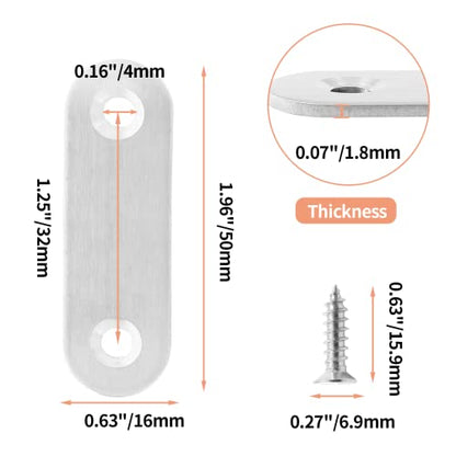 Jiozermi 24 Pcs Straight Brace, Flat Brace 2” x 0.6”, Stainless Steel Straight Bracket, Mending Joining Plates for Wood, Board, Bed Frame, Furniture & Shelves, Silver - size: Silver, 2” x 0.6”, 24 Pcs