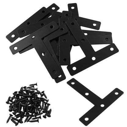Bivethoi 10 Pcs T Shape Flat Mending Plates 80mm x 80mm (3.15" x 3.15") T Corner Braces T Bracket Connector Fixing Repair Plates for Wood Furniture, Cabinet, Windows, Black - size: 80x80mm/3.15"x3.15", style: T shape