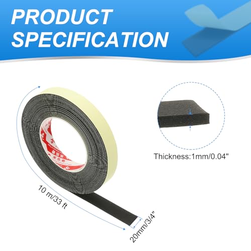 PATIKIL 3/4 Inch x 33 Ft Weather Stripping Door Seal Strip, 1mm Thick EVA Self Adhesive Foam Seal Tape for Door Window Insulation, Black - size: 3/4 Inch x 33 Ft