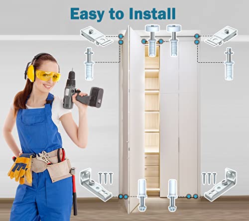 Bifold Door Hardware Repair Kit - 2 Pack Bi-fold Sliding Closet Doors Replacement Parts Include Top & Bottom Bracket, 3/8" Pivot, 7/8" Guides Wheel, for Folding Pocket Door Accordion - style: 2 Pack Sliver