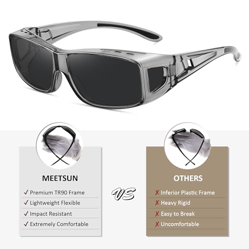 MEETSUN Fit Over Glasses Sunglasses for Men Women,Wrap Around Sunglasses Polarized UV400 Protection - color: A1-clear Gray Frame-gray Lens