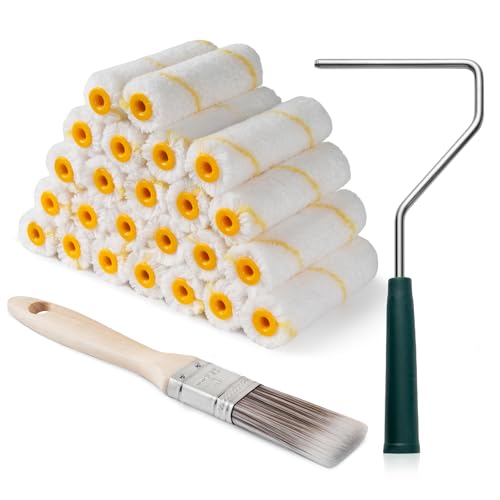 Paint Roller Covers, 26 Pack, 4 Inch 3/8" Nap Microfiber Small Paint Rollers Set, Mini Roller Brush Covers for All Paints and Stains, Painting Supplies for Painting House Wall Cabinet