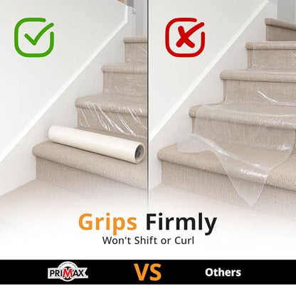 PRIMAX Carpet Protector Film 24" x 200' – Self-Adhesive Carpet Protection Film – Clear Plastic Floor Cover – Sticky, Tear-Resistant, Easy Removal – for Moving, Painting, Construction - size: 24" x 200'