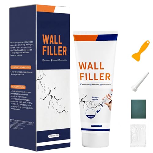 Drywall Patch Repair Kit, Spackle Wall Repair with Tool Drywall Tools -Triangular Scraper, Sandpaper, Pointed-tip Tube for Filling Holes Creak Damage, Wall Hole Filler for Walls Durable Easy, 8.81oz