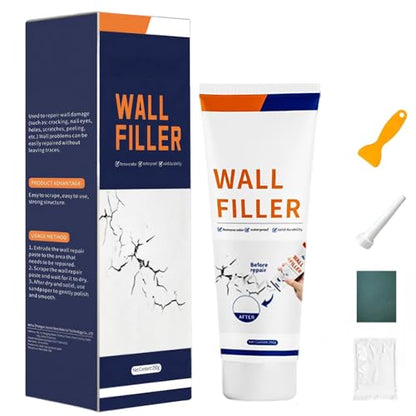 Drywall Patch Repair Kit, Spackle Wall Repair with Tool Drywall Tools -Triangular Scraper, Sandpaper, Pointed-tip Tube for Filling Holes Creak Damage, Wall Hole Filler for Walls Durable Easy, 8.81oz