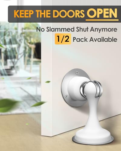 Door Stop Magnetic Door Stoppers, Door Stoppers for Bottom of Door Magnetic Door Catch with 3D Double-Sided Adhesive Tape, No Drilling, Screws for Stronger Mount, Hold Your Door Open - style: 1 Pack-White