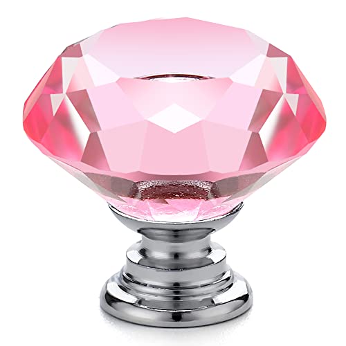 Ravinte 5 Pack Pink Crystal Knobs for Dresser Drawers Glass Cabinet Knobs Diamond Shaped Drawer Knobs - 30 mm Knobs with Silver Base - color: Pink