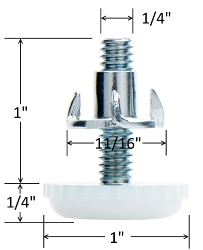 Desunia Medium Duty Nylon Table & Furniture Levelers - 1/4" Threaded Shank w/T-Nuts - 400 Lb. Capacity - Adjusts from 0" to 9/16" - White - 20 Pack - color: White, size: 20