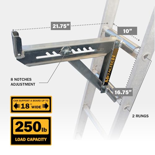 Metaltech Jobsite Series 2-Rung Ladder Jack 2-Pack E-LJ20P, Aluminum Jack for Scaffolding Extensions and Work Platforms, Scaffold, Masonry, Painting, and Roofing Tool for Job Site and Home Improvement - size: 2 Units 2 Rung