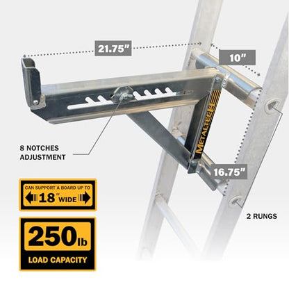 Metaltech Jobsite Series 2-Rung Ladder Jack 2-Pack E-LJ20P, Aluminum Jack for Scaffolding Extensions and Work Platforms, Scaffold, Masonry, Painting, and Roofing Tool for Job Site and Home Improvement - size: 2 Units 2 Rung