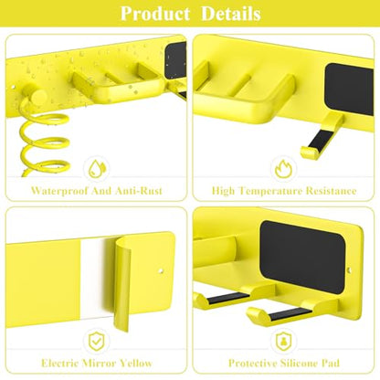 Tindbea Hair Dryer Holder Curling Iron Holder Flat Iron, Blow Dryer Holder Wall Mount, 3 in 1 Bathroom Hair Tool Organizer Rack for Universal Dryer, Bright Yellow - color: Bright Yellow