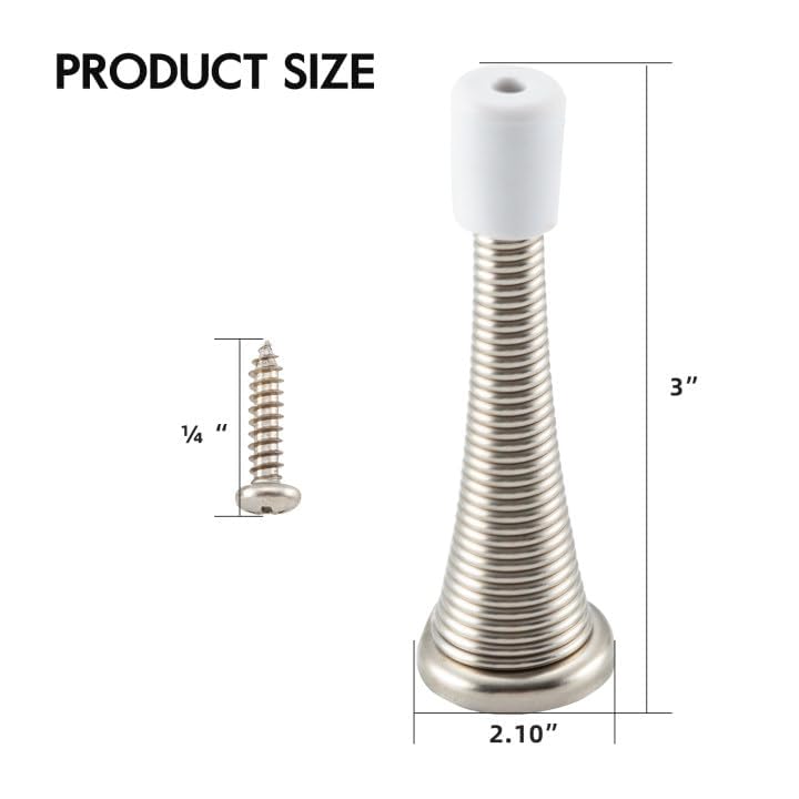 HOME MASTER HARDWARE 12 Pack Spring Door Stops, 3 Inch Wall Mounted Spring Doorstop, with Rubber Bumper, Satin Nickel - color: ‎Satin Nickel