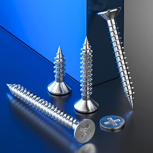 Wensilon (135Pcs) 304 Stainless Steel Wood Screw Quick Metal Self Tapping Flat Head with Drywall Plastic Anchors kit - size: SS304 Flat Head Wood Screws
