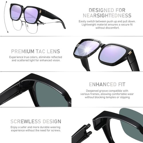 HAOLOTA Polarized Fit Over Glasses Sunglasses for Women Men Trendy Square Wrap Around Shades UV Protection - color: L Size 17 Black/Purple