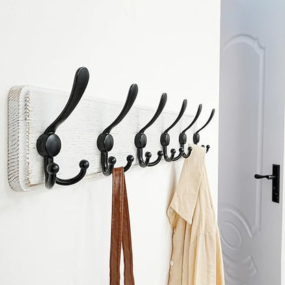 Dseap Coat Rack Wall Mounted - 24" Long 6 Tri Hooks, Heavy Duty Wooden Wall Coat Hanger Coat Hook for Clothes Hat Jacket Clothing, White and Black, Pack of 2 - color: White & Black, size: L=24"