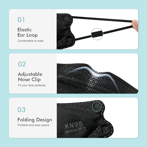 LEMENT KN95 Face Masks 100 Pack,Breathable Black Disposable Face Masks For Adult,Teenager