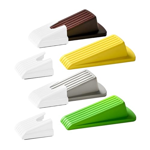 Door Stopper, Doorstopper, 4 Pack Rubber Door Stop, Sturdy Non Slip, Stackable for Use, Works on All Floor Type, Equipped with Self-Adhesive Storage Bracket for Easy Storing (Brown Yellow Gray Green) - color: Brown Yellow Gray Green
