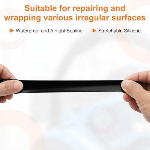 uxcell Self Fusing Silicone Tape, 1" x 10ft Waterproof Water Leak Sealing Tape for Plumbing Pipe Hose Repair Handles, Black (0.5mm Thick) - color: Black