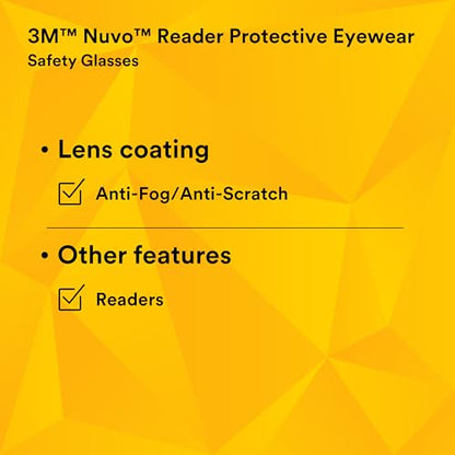 3M Safety Glasses with Readers, Nuvo Readers, +2.0 Diopter, Pack of 1, ANSI Z87, Clear Lens, Gray Frame, Soft Nose Bridge, Side Shields - color: Clear Lens (+2.0), Gray Frame, size: +2.0 Diopter