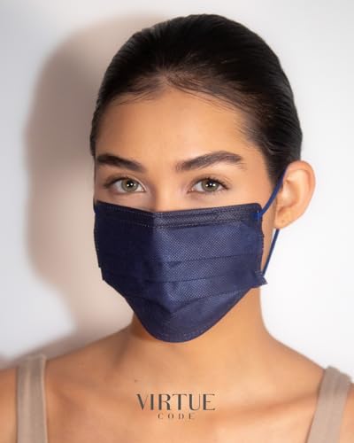 VIRTUE CODE On The Go Curved Face Masks - Soft 3 Ply Comfort 50 Disposable Face Masks - color: Blue