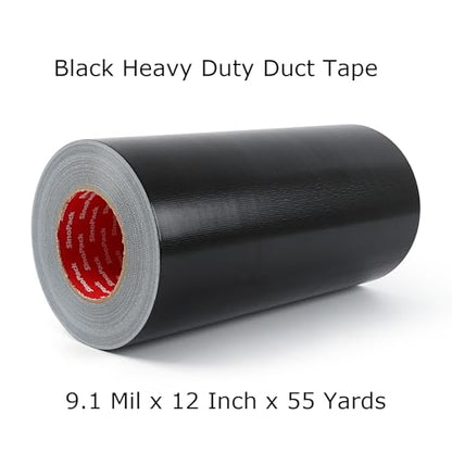 Duct Tape Black Wide Roll Heavy-Duty Industrial Strength 12 inches x 55 Yards,9.1 Mil, Waterproof, Strong, Flexible, No Residue, UV Resistant for for Indoor Outdoor Repairs Tear by Hand - size: 12IN X 55Yds
