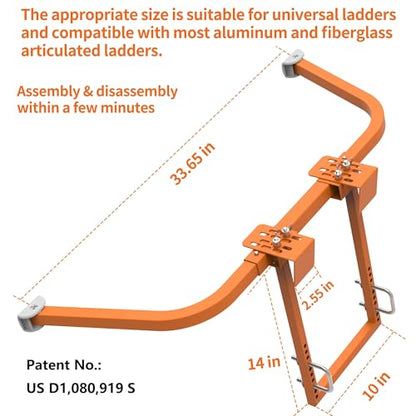 Ladder Stabilizer for Roof Gutter,Heavy Duty Steel Ladder Roof Hook Ladder Stabilizer with Wing Span/Wall Extension Ladder Accessory,Ladder Standoff Arms,Gutter Cleaning Tools - color: Orange Pro