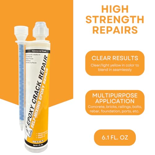 Akona Epoxy Crack Repair - Injectable Crack Filler for Concrete, Brick, Foundational Cracks and Water Leaks, Clear Liquid Epoxy Resin (6 Ounce, 1)