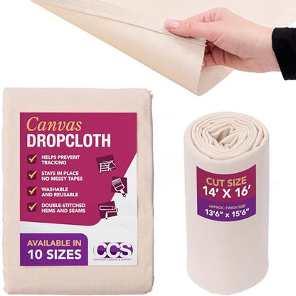 CCS Canvas Drop Cloth for Painting – All Purpose Cotton Duck Cloth Tarp for Curtains, Tablecloths, Backdrops – Washable & Reusable Floor Cover & Dust Sheet for Furniture (14x16 Ft) - size: 14 By 16 Feet